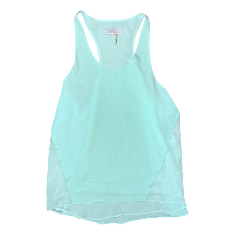 1.State Mint Green Sleeveless Racerback Chiffon Blouse